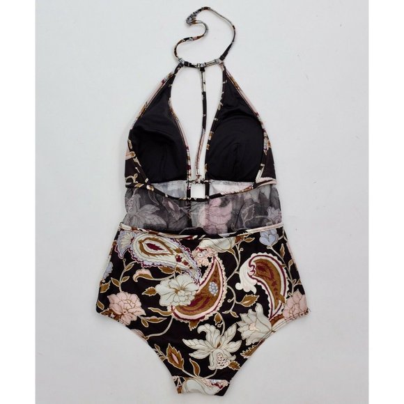 ZIMMERMANN swimsuit US 4  / Fr 40 one piece black floral mesh waist halter - Picture 2 of 5